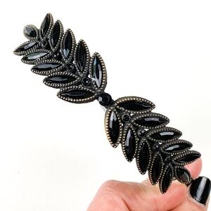 Beaded headband bronze metal band black laurel leaf style beading